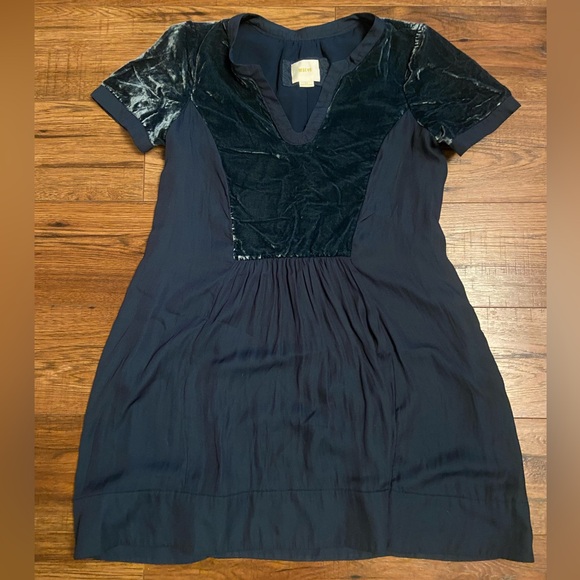 Anthropologie Maeve Ingrid velvet tunic short dress navy blue small petite - Picture 2 of 8